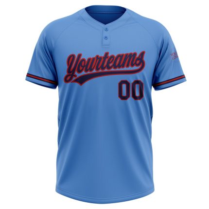 Personalized Powder Blue Navy-Red Two-Button Unisex Softball Jersey Team Custom Name and Number