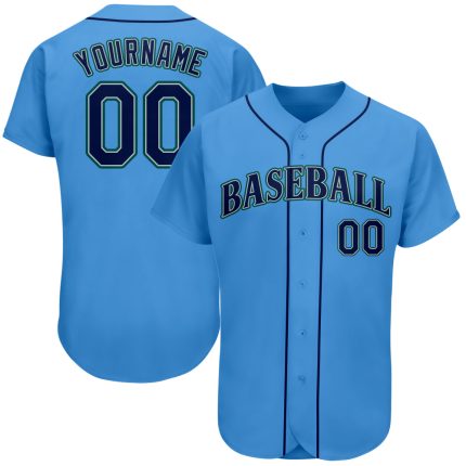 Personalized Powder Blue Navy-Teal Authentic Baseball Jersey Team Custom Name and Number