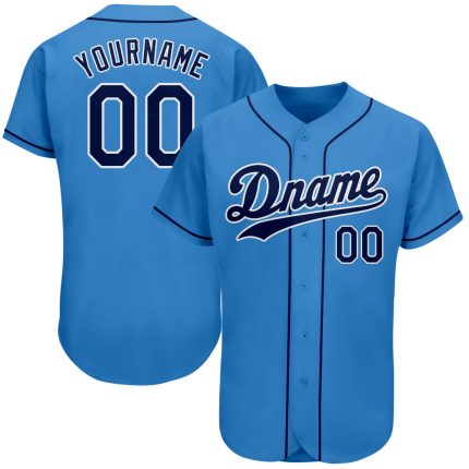 Personalized Powder Blue Navy-White Authentic Baseball Jersey