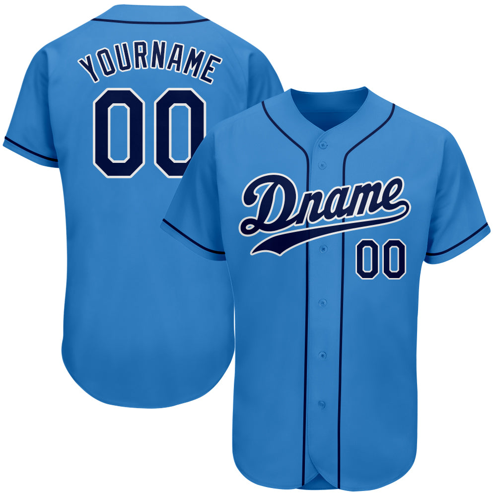 Personalized Powder Blue Navy-White Authentic Baseball Jersey