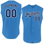 Personalized Powder Blue Navy-White Authentic Sleeveless Baseball Jersey