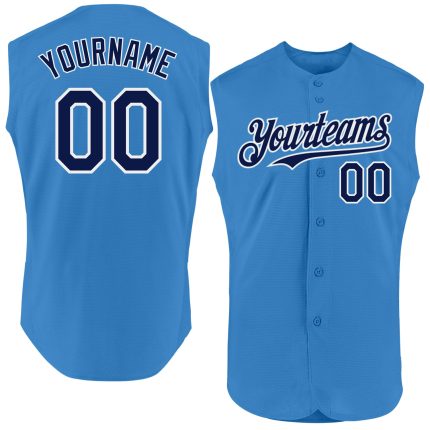 Personalized Powder Blue Navy-White Authentic Sleeveless Baseball Jersey