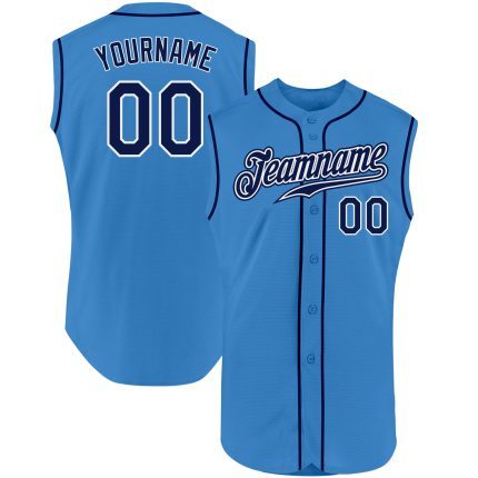 Personalized Powder Blue Navy-White Authentic Sleeveless Baseball Jersey Team Custom Name and Number
