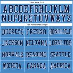 Personalized Powder Blue Navy-White Long Sleeve Performance T-Shirt Team Custom Name and Number