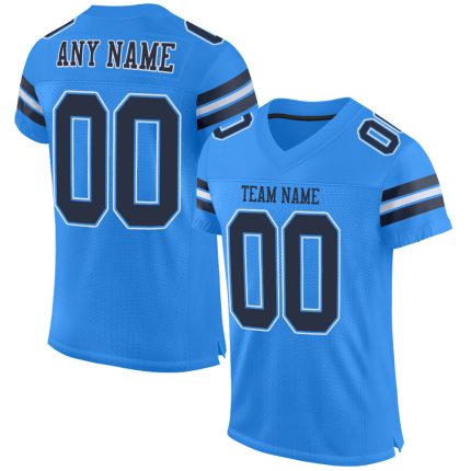Personalized Powder Blue Navy-White Mesh Authentic Football Jersey Team Custom Name and Number