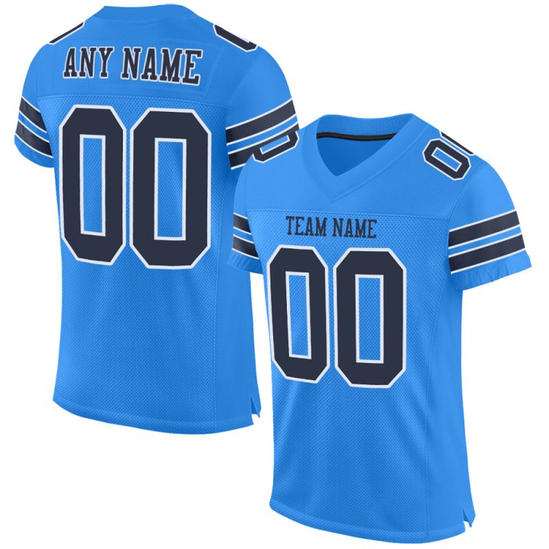 Personalized Powder Blue Navy-White Mesh Authentic Football Jersey