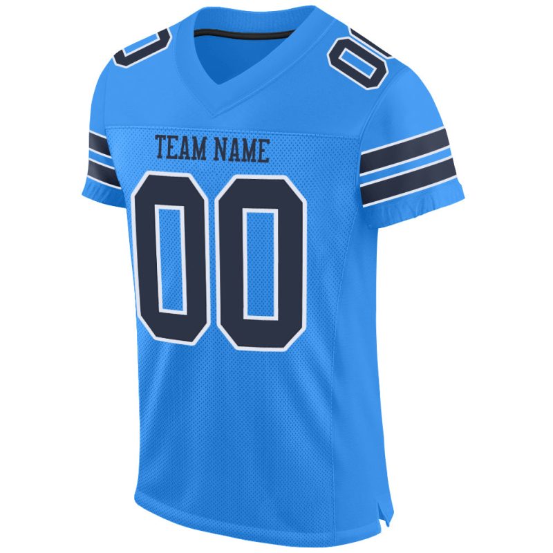 Personalized Powder Blue Navy-White Mesh Authentic Football Jersey