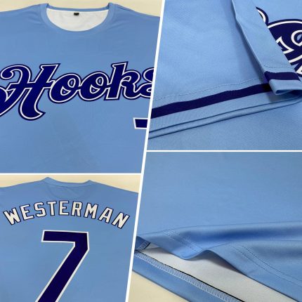 Personalized Powder Blue Navy-White Performance T-Shirt Team Custom Name and Number