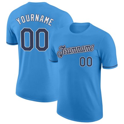 Personalized Powder Blue Navy-White Performance T-Shirt Team Custom Name and Number