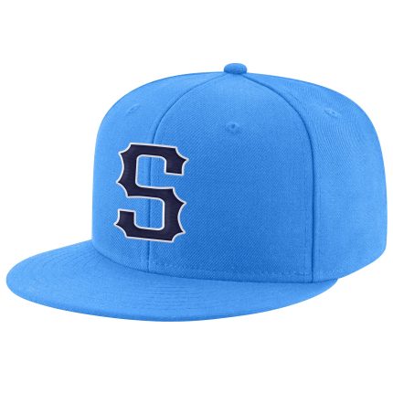 Personalized Powder Blue Navy-White Stitched Adjustable Snapback Hat Team Custom Name and Number