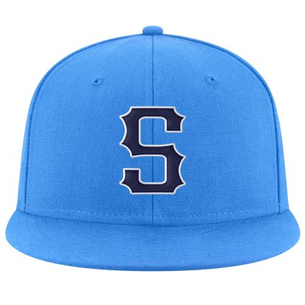 Personalized Powder Blue Navy-White Stitched Adjustable Snapback Hat Team Custom Name and Number
