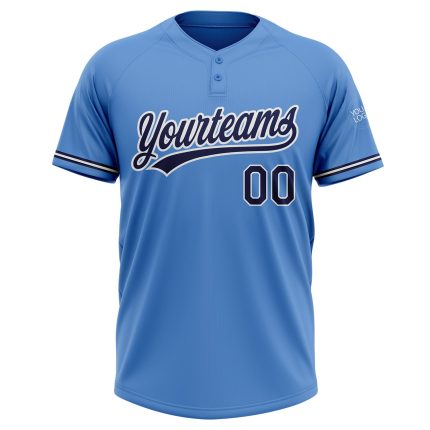 Personalized Powder Blue Navy-White Two-Button Unisex Softball Jersey Team Custom Name and Number