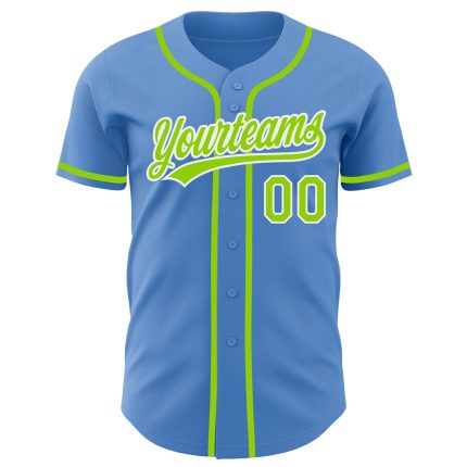 Personalized Powder Blue Neon Green-White Authentic Baseball Jersey Team Custom Name and Number