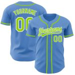 Personalized Powder Blue Neon Green-White Authentic Baseball Jersey Team Custom Name and Number