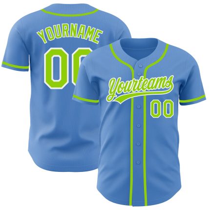 Personalized Powder Blue Neon Green-White Authentic Baseball Jersey Team Custom Name and Number