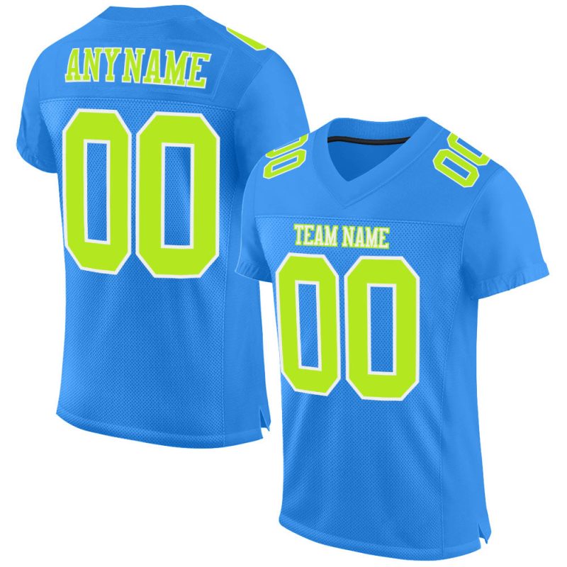 Personalized Powder Blue Neon Green-White Mesh Authentic Football Jersey Team Custom Name and Number