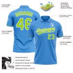 Personalized Powder Blue Neon Green-White Performance Vapor Golf Polo Shirt Team Custom Name and Number