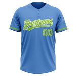 Personalized Powder Blue Neon Green-White Two-Button Unisex Softball Jersey Team Custom Name and Number