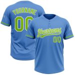 Personalized Powder Blue Neon Green-White Two-Button Unisex Softball Jersey Team Custom Name and Number