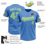 Personalized Powder Blue Neon Green-White Two-Button Unisex Softball Jersey Team Custom Name and Number