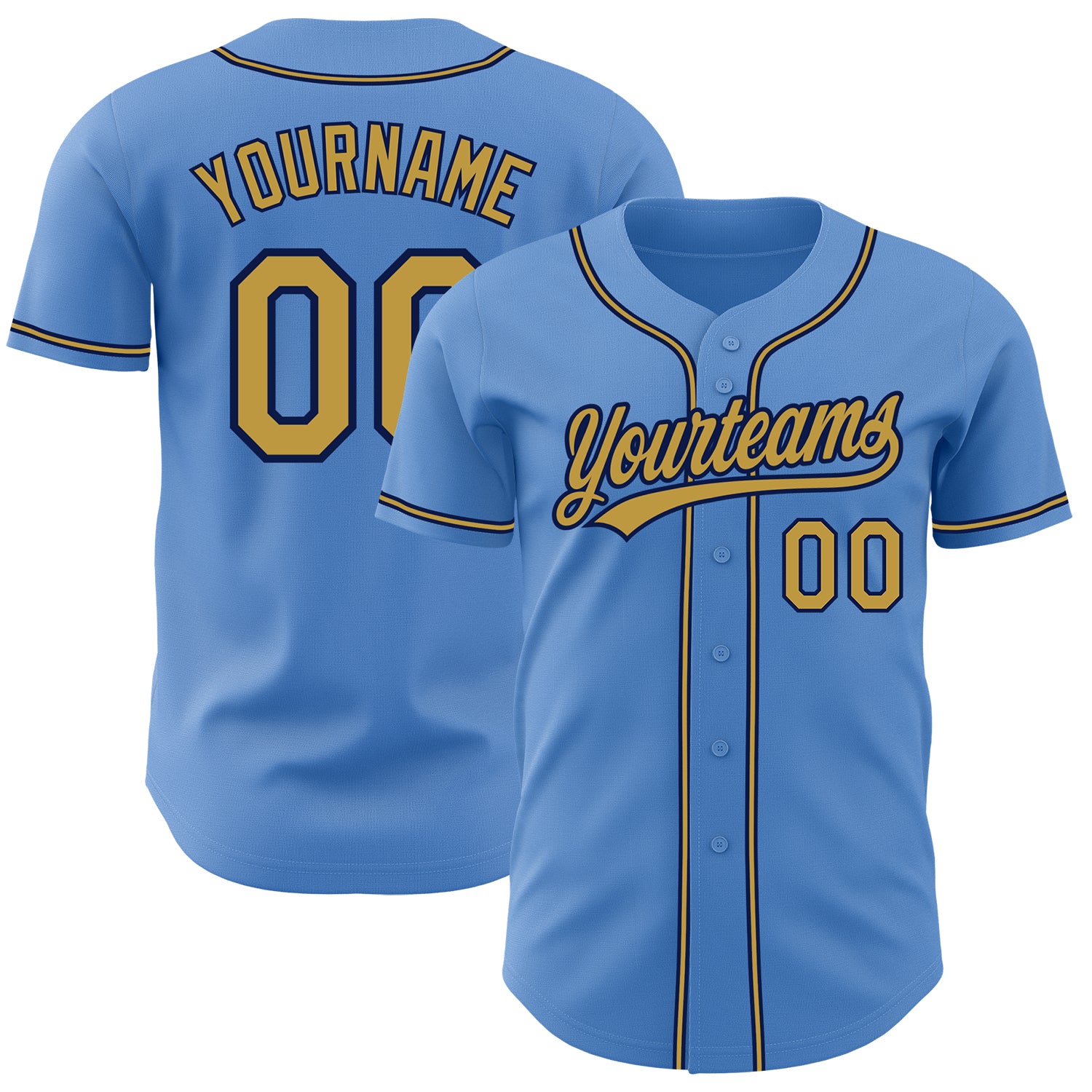 Personalized Powder Blue Old Gold-Navy Authentic Baseball Jersey Team Custom Name and Number