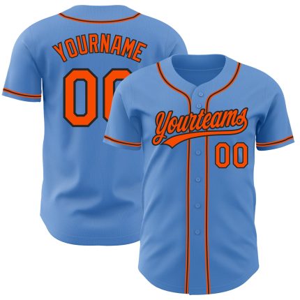 Personalized Powder Blue Orange-Black Authentic Baseball Jersey Team Custom Name and Number