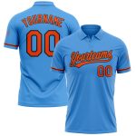 Personalized Powder Blue Orange-Black Performance Vapor Golf Polo Shirt Team Custom Name and Number