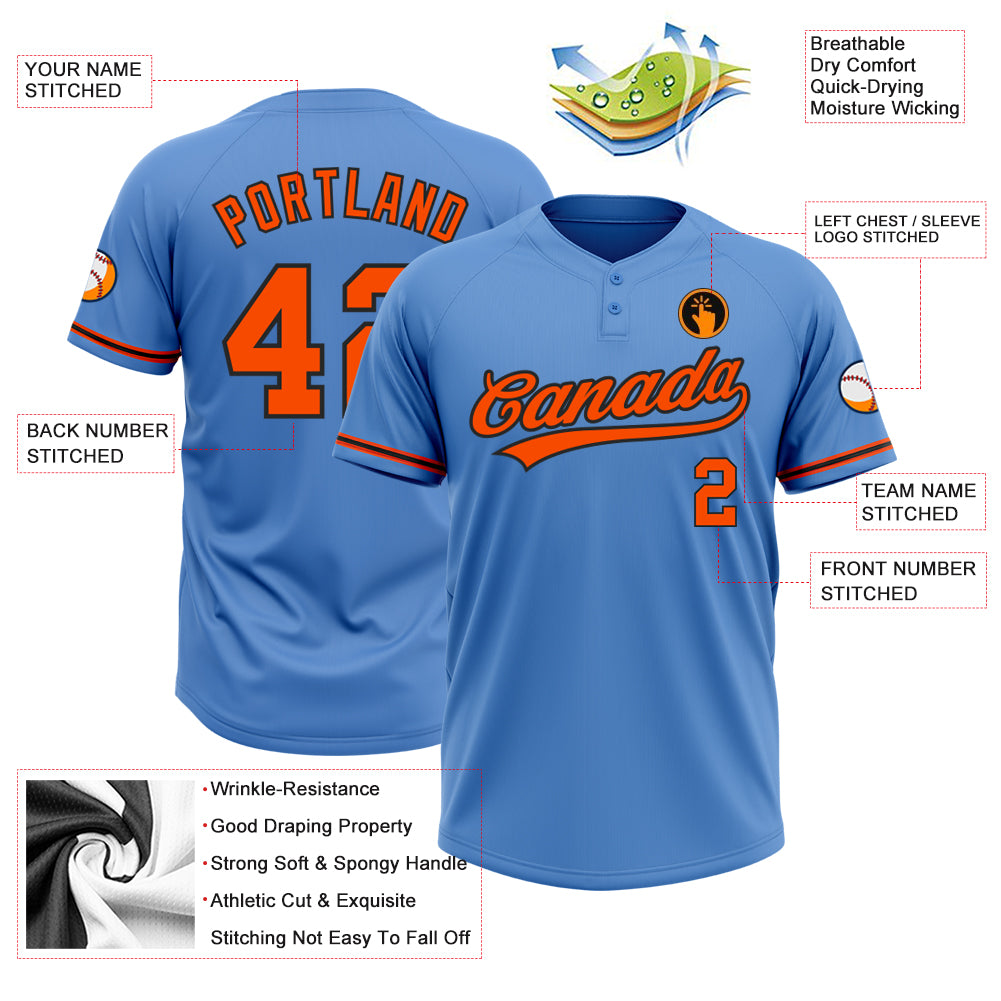 Personalized Powder Blue Orange-Black Two-Button Unisex Softball Jersey Team Custom Name and Number Personalized Powder Blue Orange-Black Two-Button Unisex Softball Jersey Team Custom Name and Number - Image 3