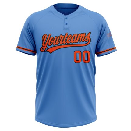 Personalized Powder Blue Orange-Black Two-Button Unisex Softball Jersey Team Custom Name and Number