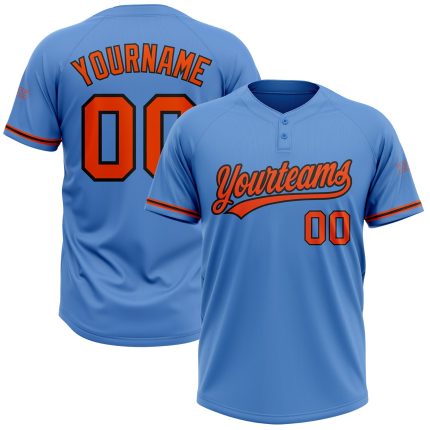Personalized Powder Blue Orange-Black Two-Button Unisex Softball Jersey Team Custom Name and Number