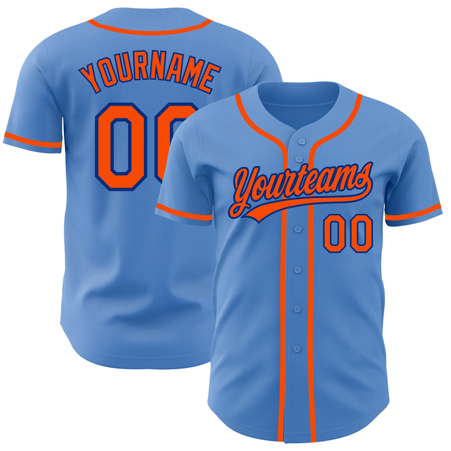 Personalized Powder Blue Orange-Royal Authentic Baseball Jersey Team Custom Name and Number