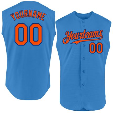 Personalized Powder Blue Orange-Royal Authentic Sleeveless Baseball Jersey Team Custom Name and Number