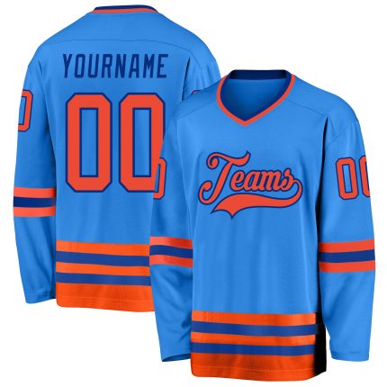 Personalized Powder Blue Orange-Royal Hockey Jersey Team Custom Name and Number