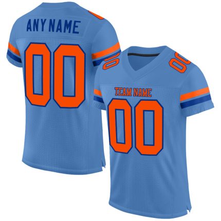 Personalized Powder Blue Orange-Royal Mesh Authentic Football Jersey