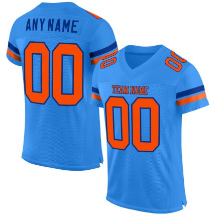 Personalized Powder Blue Orange-Royal Mesh Authentic Football Jersey Team Custom Name and Number