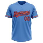 Personalized Powder Blue Orange-Royal Two-Button Unisex Softball Jersey Team Custom Name and Number