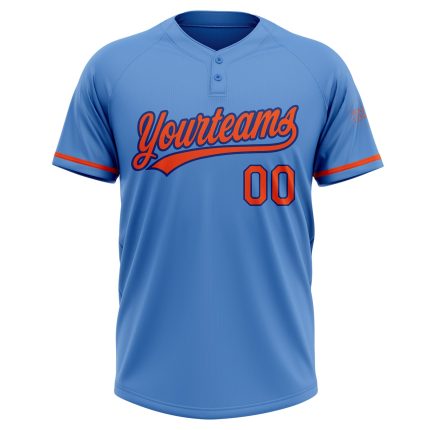 Personalized Powder Blue Orange-Royal Two-Button Unisex Softball Jersey Team Custom Name and Number