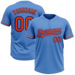 Personalized Powder Blue Orange-Royal Two-Button Unisex Softball Jersey Team Custom Name and Number