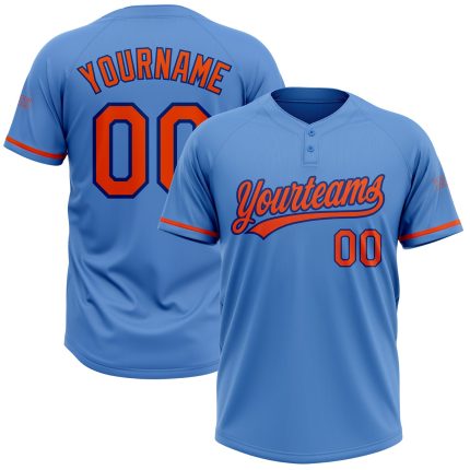 Personalized Powder Blue Orange-Royal Two-Button Unisex Softball Jersey Team Custom Name and Number
