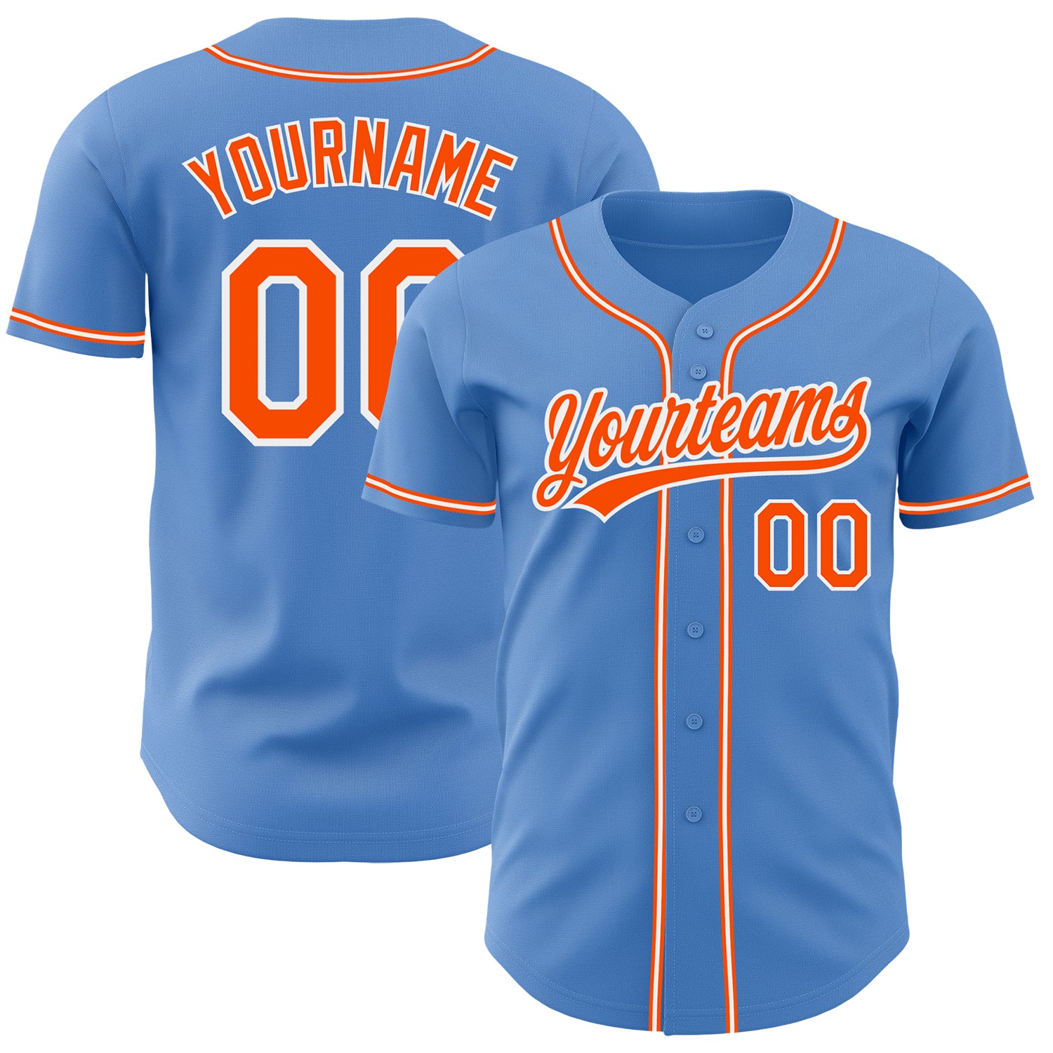 Personalized Powder Blue Orange-White Authentic Baseball Jersey
