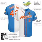 Personalized Powder Blue Orange-White Authentic Split Fashion Baseball Jersey Team Custom Name and Number
