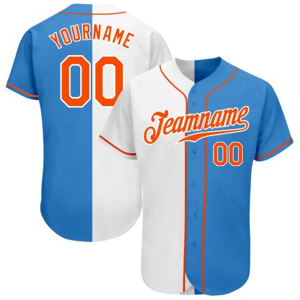 Personalized Powder Blue Orange-White Authentic Split Fashion Baseball Jersey Team Custom Name and Number