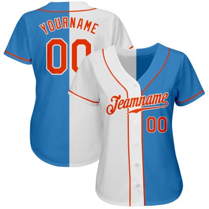 Personalized Powder Blue Orange-White Authentic Split Fashion Baseball Jersey Team Custom Name and Number