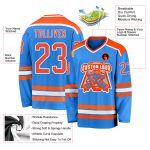 Personalized Powder Blue Orange-White Hockey Jersey Team Custom Name and Number