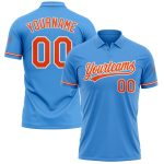 Personalized Powder Blue Orange-White Performance Vapor Golf Polo Shirt Team Custom Name and Number