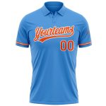 Personalized Powder Blue Orange-White Performance Vapor Golf Polo Shirt Team Custom Name and Number