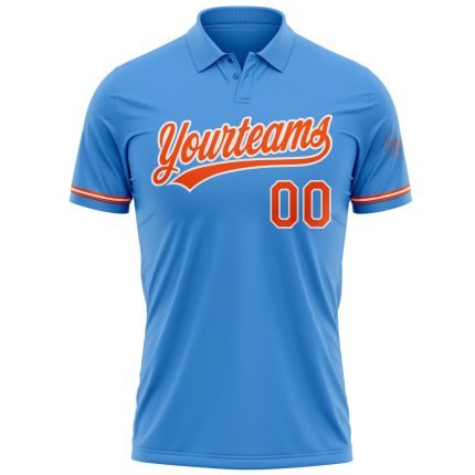 Personalized Powder Blue Orange-White Performance Vapor Golf Polo Shirt Team Custom Name and Number