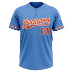 Personalized Powder Blue Orange-White Two-Button Unisex Softball Jersey Team Custom Name and Number