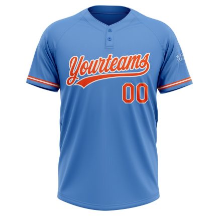 Personalized Powder Blue Orange-White Two-Button Unisex Softball Jersey Team Custom Name and Number