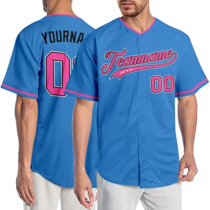 Personalized Powder Blue Pink-Black Authentic Baseball Jersey